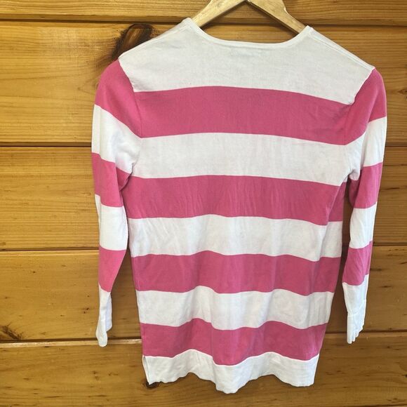 Ralph Lauren Sweater Nautical V Neck Striped Medium Magenta White 100% Cotton - Picture 4 of 4